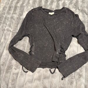 Women's Gray Lace-Up Top